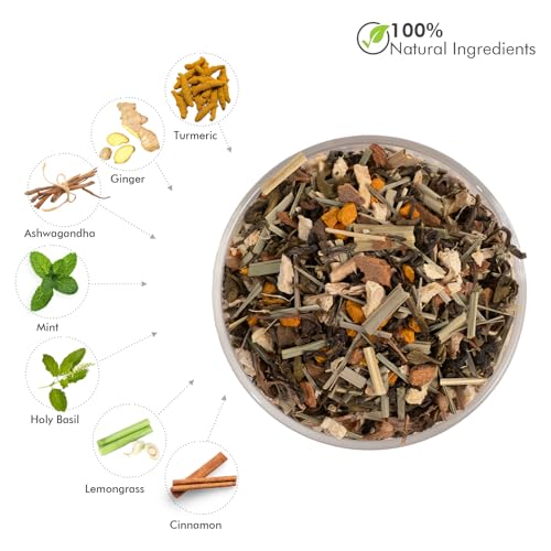 Image of Celeste Immunity, Turmeric Ginger Tea - With Ashwagandha, Holy Basil, Lemongrass & Cinnamon | 15 Pyramid Green Tea Bags | 100% Natural Ingredients