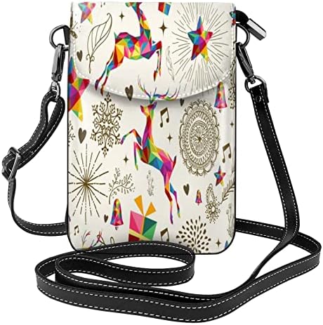 Crossbody Cell Phone Purse Colorful-Geometric-Reindeer-Moose Messenger Shoulder Handbag Wallet For Women