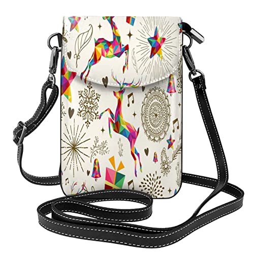 Crossbody Cell Phone Purse Colorful-Geometric-Reindeer-Moose Messenger Shoulder Handbag Wallet For Women #TOP4