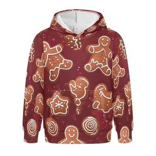 Kids Hoodies Sweaters Christmas Gingerbread Man Hooded Sweatshirts with Big Pockets for Boys Girls B0400411