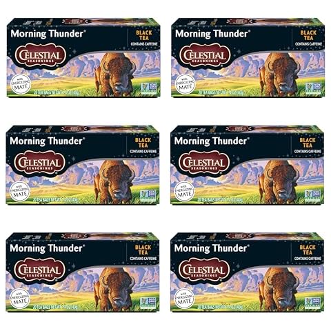 Celestial Seasonings Morning Thunder Black Tea, Caffeinated, 20 Tea Bags Box (Pack of 6) Cover