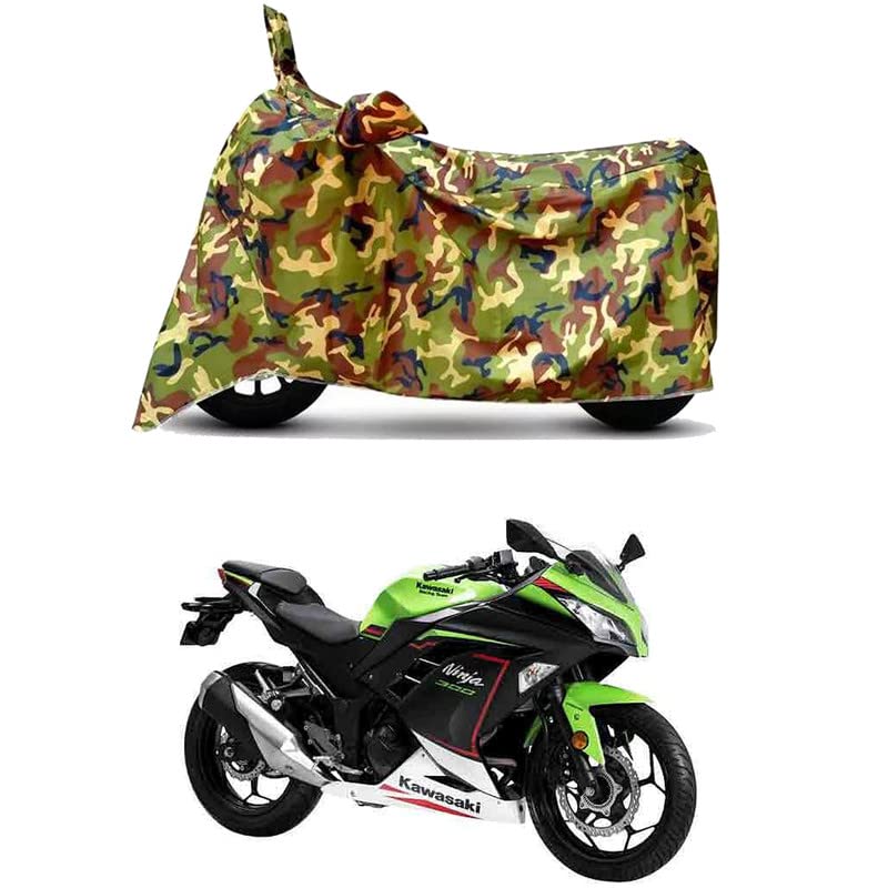 Image of Waterproof 100% PVC Coated Bike Scooty Two Wheeler Body Cover Compatible for KawasaNinja 300 BS6 /UV-Rays /Heat Protection /Birds Dropping /Scratchproof /Dust Proof [6X6 Jungle Print]