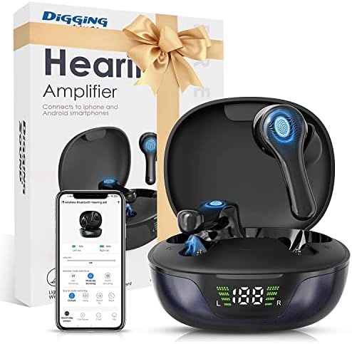 DiGGiNGSOUND Hearing Aids for Seniors Adults, Rechargeable with Noise Cancelling, Bluetooth Hearing Amplifier with App Control, Charging Case, Great For TV, Calls, Music…