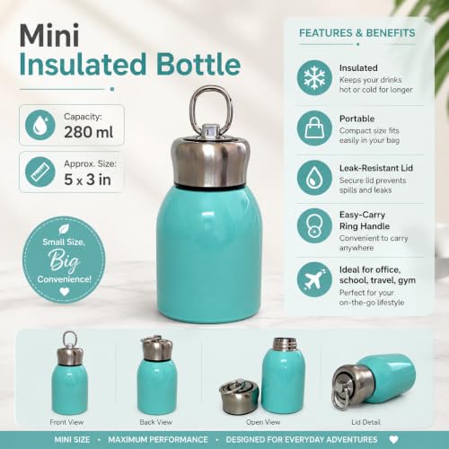 Image of Mini Insulated Stainless Steel Water Bottle 280 ml, Aqua Blue