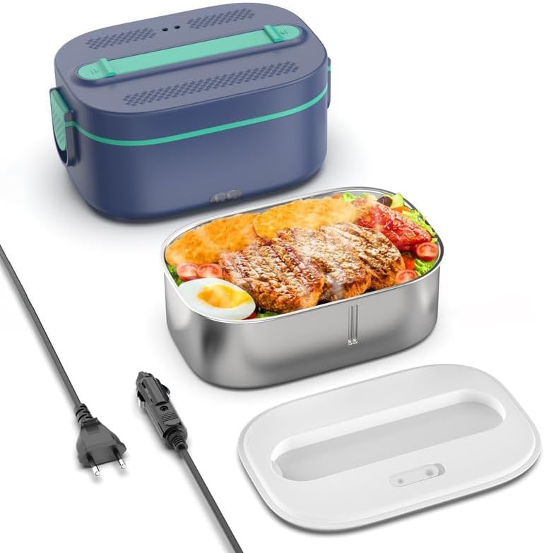 Love begans Scaldavivande Elettrico, 80 W Porta Pranzo Termico, 1.5 L 3 In 1 Scalda Vivande Portatile Elettrico, 12 V/24 V/220 V Lunch Box Termico per Auto Camion e Ufficio