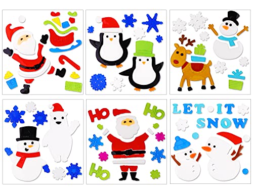 XIMISHOP 6pcs Christmas Gel Clings: Xmas Santa Claus Snowman Snowflake Penguin Window Decors