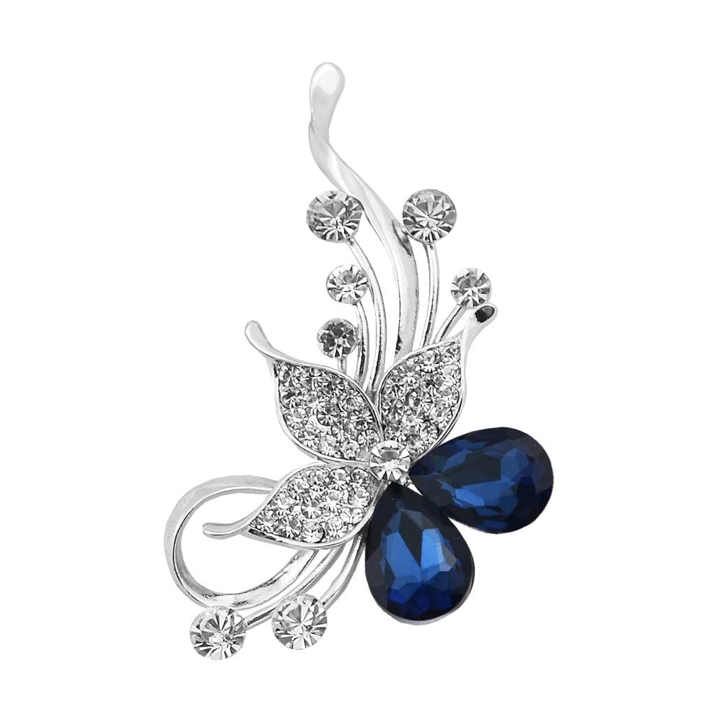 RWRAPS Damen-Brosche, Elegante Kristall-Blumen-Brosche, Schmuck, goldene Mode, Damen-Accessoires, dunkelblaue/hellgraue Farben, Exquisite Broschen (Metallfarbe: Grau) (B2)