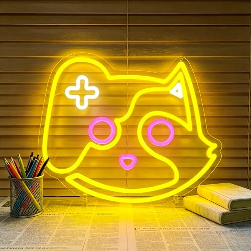 Image of Yellow Neon Sign Led Neon Lights Signs for Wall Decor USB Powered Led Signs for Room Decoration-Game Cat
