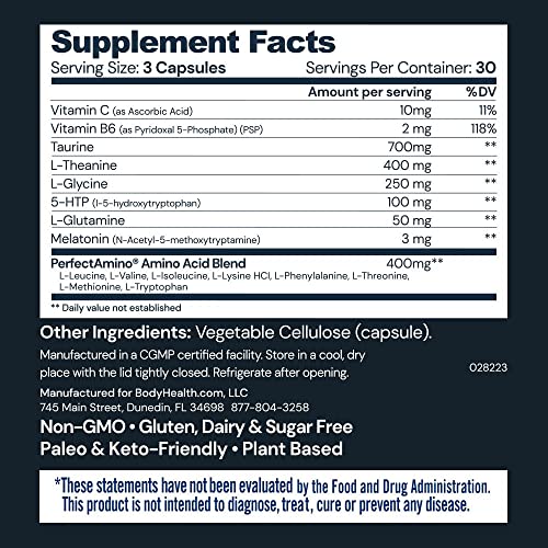BodyHealth Sleep, Healthy Sleep Ultra, Nighttime Sleep Aid, Sleep Supplements for Adults, 3 mg Melatonin, Non Habit Forming Sleep Pills Enhanced with PerfectAmino (90 Capsules) - Image 4