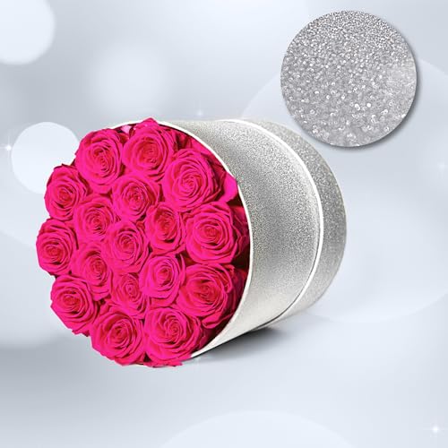 17 Hot Pink Flowers in Glitter Box, Birthday Gifts for Women, Preserved Flowers, Mothers Day Roses Gift for Mom