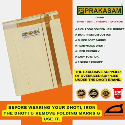 Image of PRAKASAM COTTON -Welcro pocket dhoti for mens /Jari border welcro pocket Stitched Dhoti for Mens