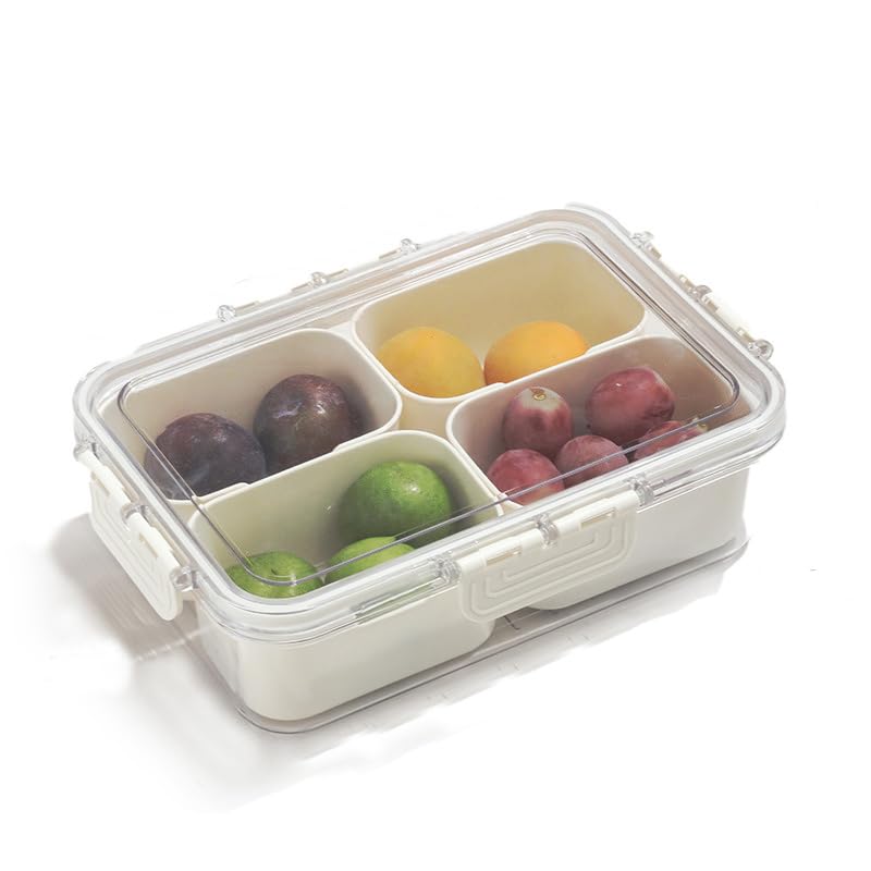 Menae Moon 4 Comparments Divider Snack Tray with Secure Lid and Handle, Portable Party Platter, Reusable & Easy Carry Handle Charcuterie Container for Party, Veggies, Snack, Fruit