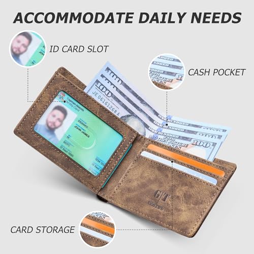 Image of Gostwo Mens Slim Bifold Wallet, RFID Blocking with ID Window & Card Slots | Faux Leather, Slim Front Pocket Fit, Multi Card Slots, RFID Privacy Protection, Gift for Men, Boy, Teen