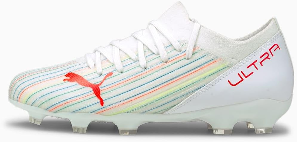 PUMA Unisex Kids' Ultra 3.2 Jr Firm Ground/Artificial Ground Soccer Cleats White/Red Blast/White - 10636006
