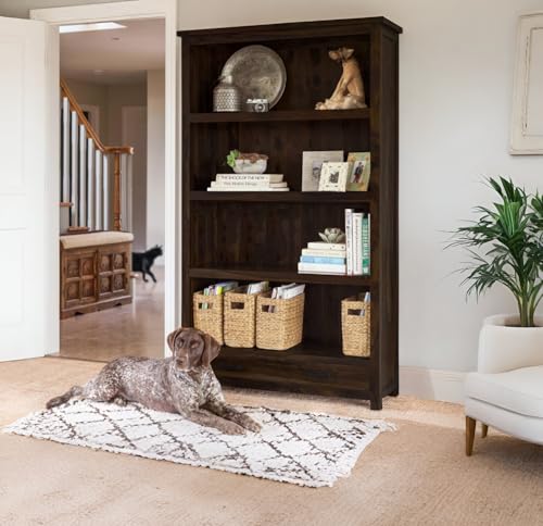 Image of ANGEL FURNITURE Solid Sheesham Wood Bookshelf with Drawer | Large Full-Size Storage Rack | Walnut Finish, Semi-Gloss | 100x40x175 CM