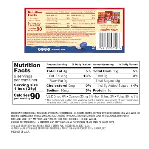 Image of Sun-Maid Blueberry & Vanilla Yogurt Coated Raisins - (6 Pack) 0.75 oz Snack-Size Box - Yogurt Covered Dried Fruit for Lunches and Back to School Snacks