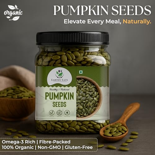 Image of Earthy Eats Pumpkin Seeds for Eating 1KG | Raw Edible Pumpkin Seed | Whole Seeds for Snacking, Cooking, Topping, and Baking | Natural Kitchen Ingredient | Diet Food (Jar Pack)