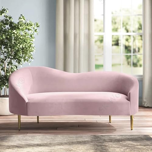 Image of Rosewood Luxury Curved Sofa in Premium Velvet-Fabric | Solid Wood Structure | High Density Foam | Sturdy Golden Legs | Comfortable & Stylish Couch for Modern Living Room (Pink, 2 Seater)