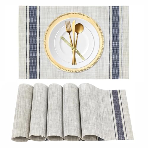 Image of TIED RIBBONS Placemats Set of 6 for Dining Table Kitchen Place Mats Washable Wipeable Non-Slip Indoor Outdoor (PVC, Multi, 30 cm x 45 cm)