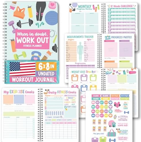 Fitness Journal for Women, Workout Journal for Women, Food and Fitness Journals, Undated Workout Log Book Planner, Exercise and Gym Journals, Exercise Planner Weight Loss Tracker