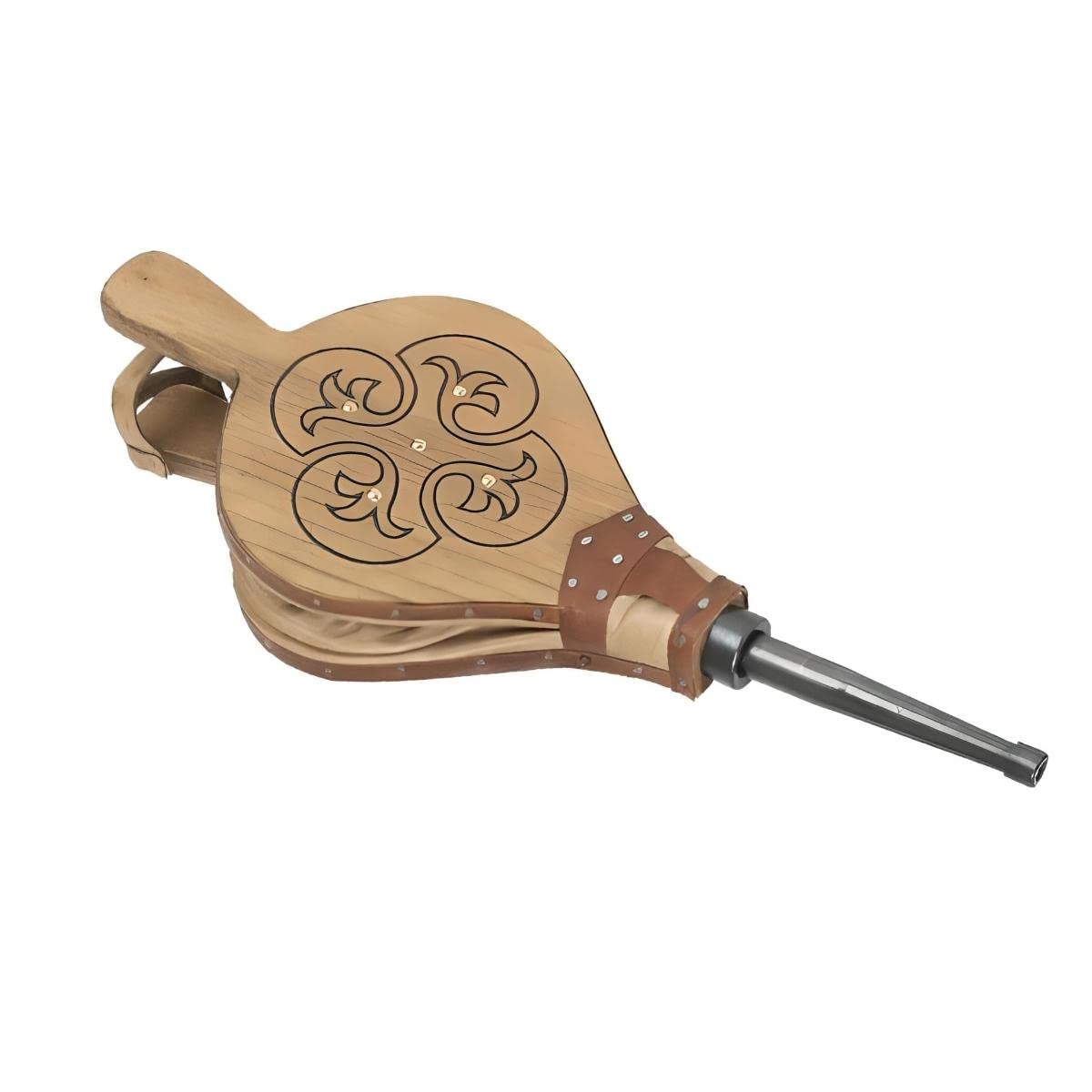PEGANE Souffleur Manuel, Soufflet de Cheminée, Souffleur d'air en Cuir Coloris Effet Bois - Hauteur 51,7 x Longueur 21,8 cm