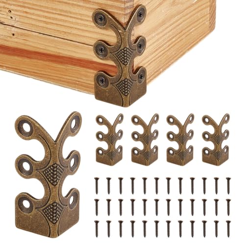 Image of 6Pcs Brass Corner Protectors Vintage Metal Wall Decorative Corner Protector Skirting Baseboard Corner Covers Dust Corners for Tirm Furniture Walls Wood Box Edge Clear Frames Protect (Bronze)