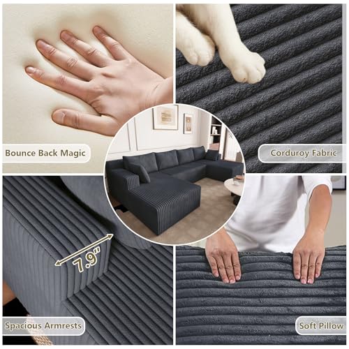 Image of 124 inch Modular Sectional Sleeper Sofa, Boneless Cloud Couch for Living Room, U Shaped 3 Seat Sofa with Deep Seat, Free Combination, Couch in a Box, No Assembly Required (Dark Grey)