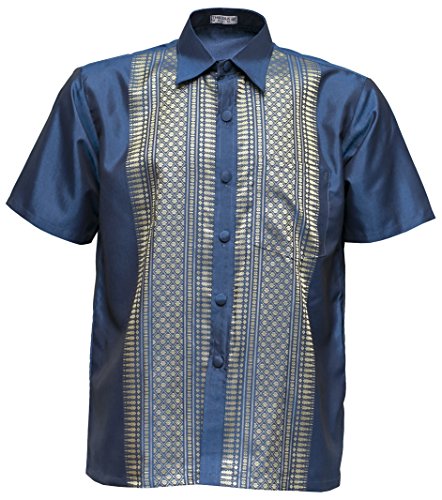 Men's Shirt Short Sleeve Thai Silk Traditional Straight Collar