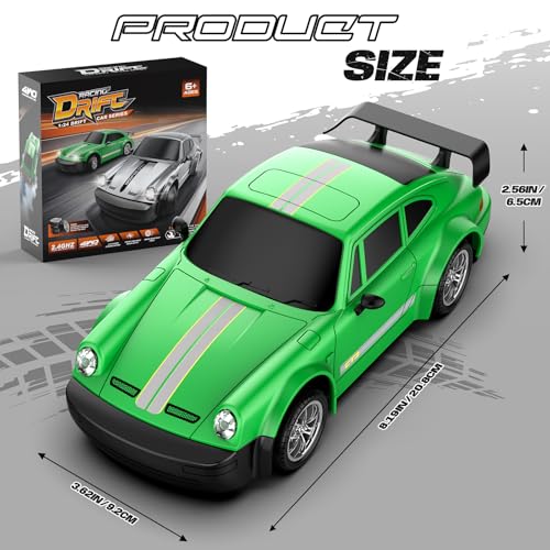 Image of RC Drift Car 1:24 Scale, 4WD Remote Control Car with LED Lights 20KM /H High Speed, Dual-Mode Racing & Drifting Toy Car with 2 Batteries, Gift for Kids & Adults, Green