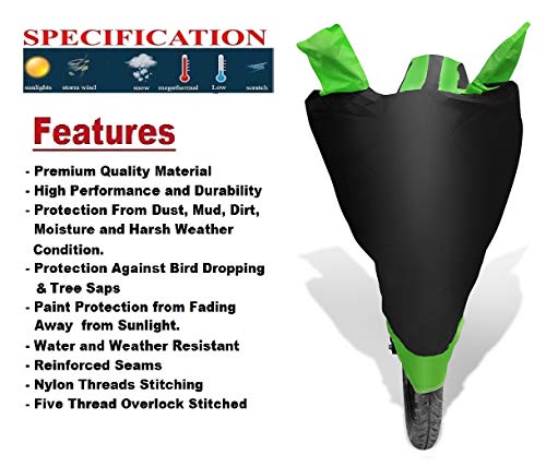 Image of Auto Hub Bike Cover Compatible with TVS Apache RTR 160 with Mirror Pocket, Dustproof, Heat Resistant, Triple Stitched, Apache 160 Bike Cover- Black, Green