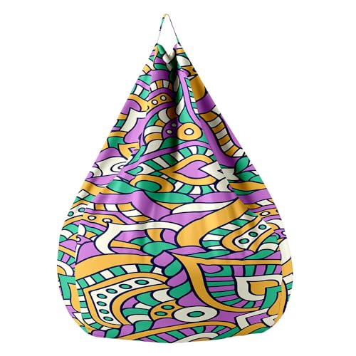 Hixingo Puff sin Relleno Incluido Adulto, Mandala S M L XL XXL Funda para Bean Bag Adultos, Puf Infantil Salon, Sillon Puff Gigante, Bolsa Almacenamiento de Ropa (Morado Amarillo,90x110cm)
