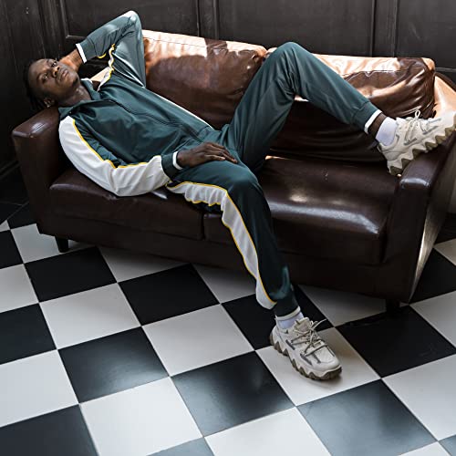 Toloer Men's Side Stripe Zipper Jacket Drawstring Waistband Tracksuit Dark Blue Medium #TOP1