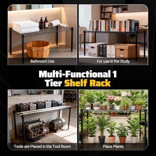 Image of 1-Tier Wire Shelving Unit, Stackable Metal Storage Shelves, Versatile Utility Shelves & Wire Rack for Garage Shelving, Pantry Shelves, Office, Living Room, Garage,Black