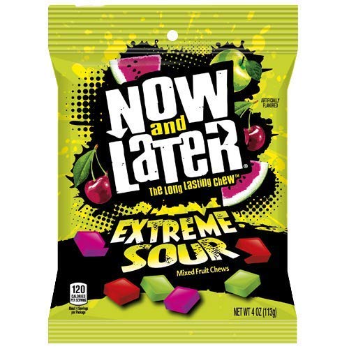 Now & Later Extreme Sour Taffy Fruit Chews Candy - 4 oz. Bag