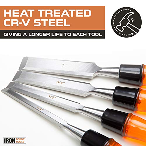 Woodworking Chisel Set, 4 Piece - Wood Hand Tools for Carving and Carpentry - Includes 4 Chisels and Carry Pouch