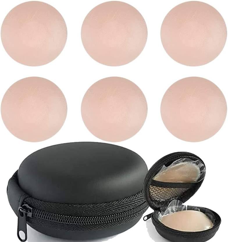 Nipple Cover Reusable Thin Silicone Nipple Pasties for Women Reusable Adhesive Nipple Pads for Discreet Packaging (3 Pair) (3 Pair with Case) Beige-image-35
