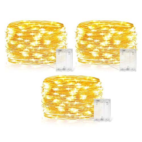 LED Lichterkette Batterie,3 x 6M Micro Lichterkette Draht Innen Batterie,LED Lichterketten für Party, Garten, Weihnachten, Halloween, Hochzeit, Beleuchtung Deko (Warmweiß) Cover