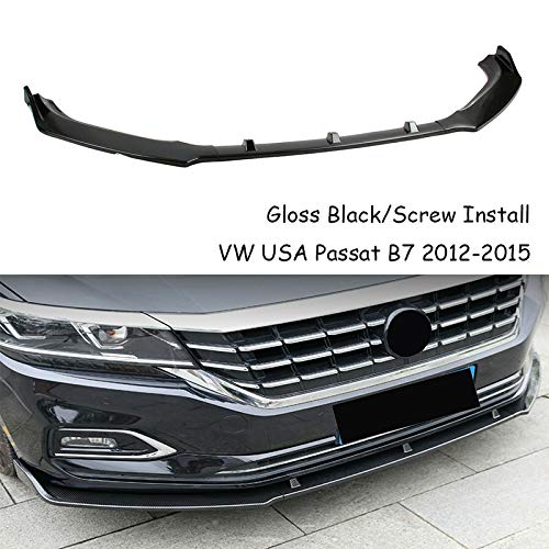 MUTUSAISI Spoiler labial de 3 estágios preto brilhante compatível com VW USA Passat B7 2012-2015