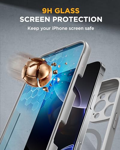 Image of Miracase for iPhone 16 Pro Max Case 6.9'', [Bubble Free] Full-Body Phone case with Built-in Full Glass Screen &Lens Protector,Compatible with MagSafe,Drop Proof 16 Pro Max Cover, Grey
