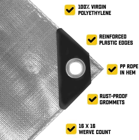 Core Tarps Extreme Heavy Duty 20 Mil Tarp Cover, Waterproof, UV Resistant, Rip and Tear Proof, Poly Tarpaulin with Reinforced Edges for Roof, Patio, Pool, Boat (Silver/Black 24′ X 30′) - 3