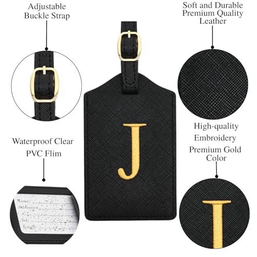 Image of Luggage Tag PU Leather for Suitcase Baggage Handbag Travel Bag Label Suitcase Tag Label Tag w. Name Card & Privacy Cover (J)