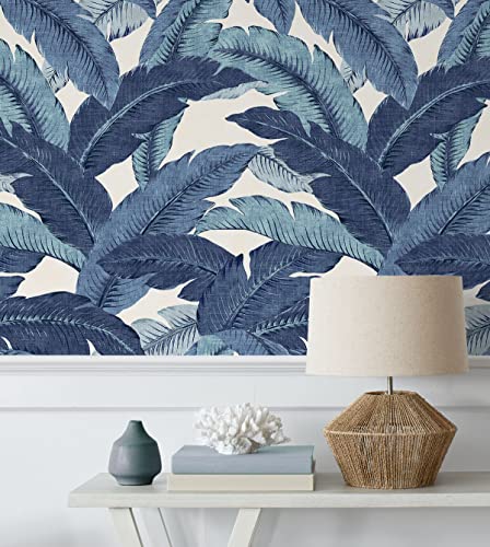 Image of Tommy Bahama - Premium Peel and Stick Wallpaper, Designer Tropical Wallpaper for Bedroom, Dorm Room Essentials, Self Adhesive, Vinyl, 30.75 Sq Ft Coverage (Swaying Palms Collection, Azure)