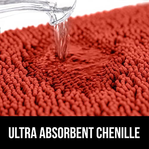Image of GORILLA GRIP Plush Absorbent Shaggy Chenille Bath Rug Mat for Square Toilet Base with Rubber Backing, Machine Washable Rugs, Soft MicrofiberContour Mats for Toilets, Bathroom Decor, Sunset Orange