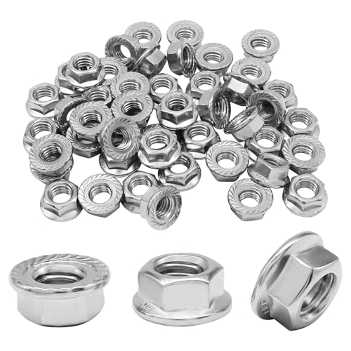 Bonsicoky 3/8-16 Serrated Flange Nuts, 50 Pack, 304 Stainless Steel Hex Lock Nuts, Corrosion Resistant, Industrial Grade Fasteners, Vibration Resistant Flange Design, Silver Finish