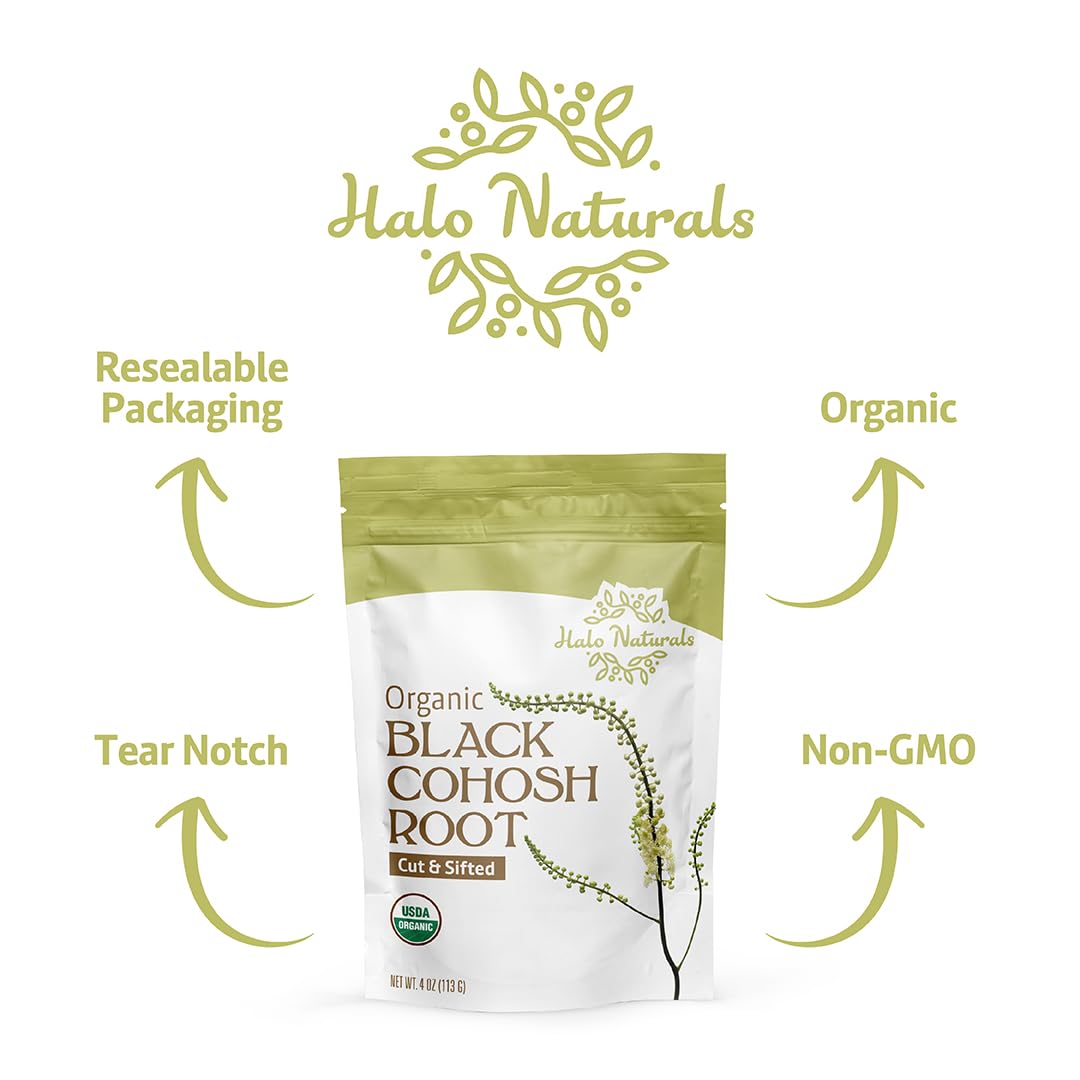Halo Naturals Organic Black Cohosh Root Cut & Sifted, 4 Ounces (Cimicifuga racemosa) USDA Certified | Resealable Pouch| Packaged in The USA - Image 6