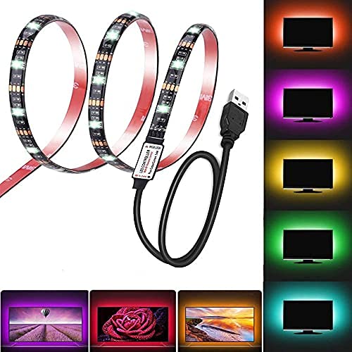 Desidiya® USB 5V 5050 RGB LED Flexible Strip Light Multi-Color Changing Lighting Kit, TV Background Lighting with Mini Controller for TV PC Laptop Bias Lighting (1 Meter for TV's 40-49