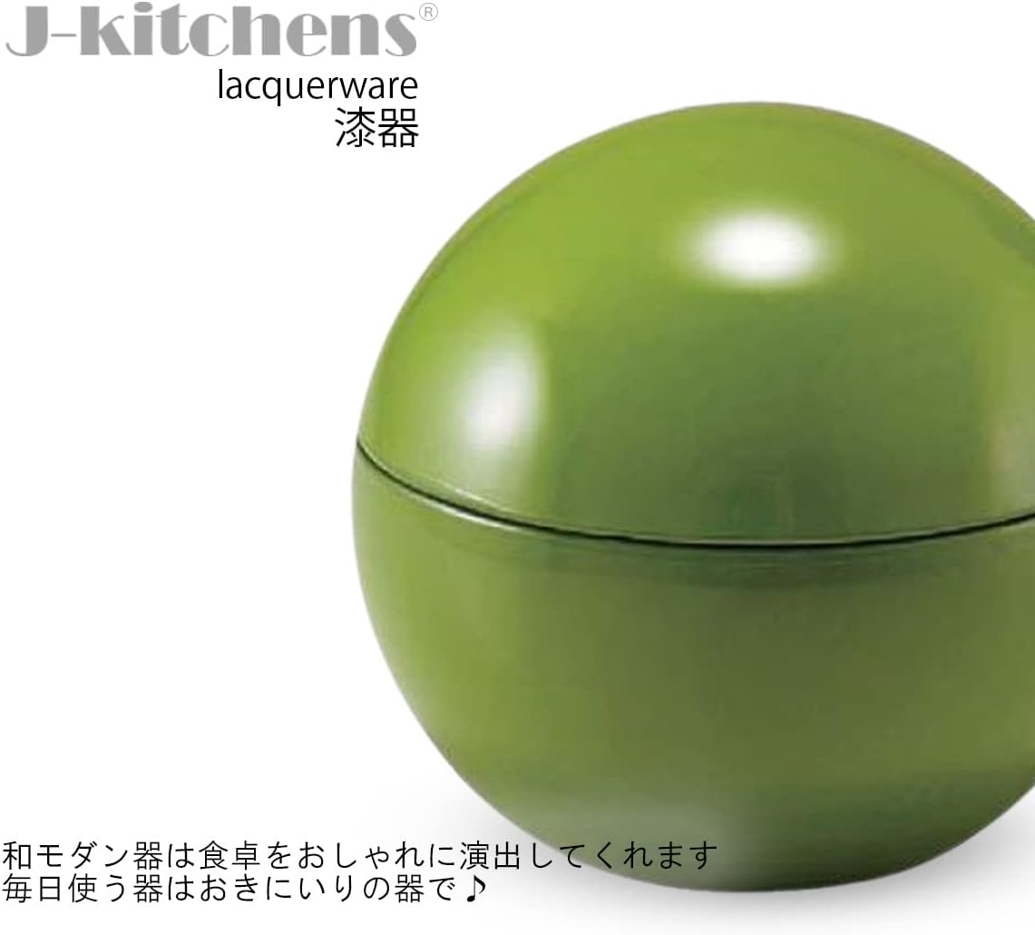 J-kitchens 6-205-3 Miso Soup, Rice Bowl, Soup Bowl, Boiled Bowl, Heat Resistant, Manmaru, Bowl, Green, Inner Black, Made in Japan