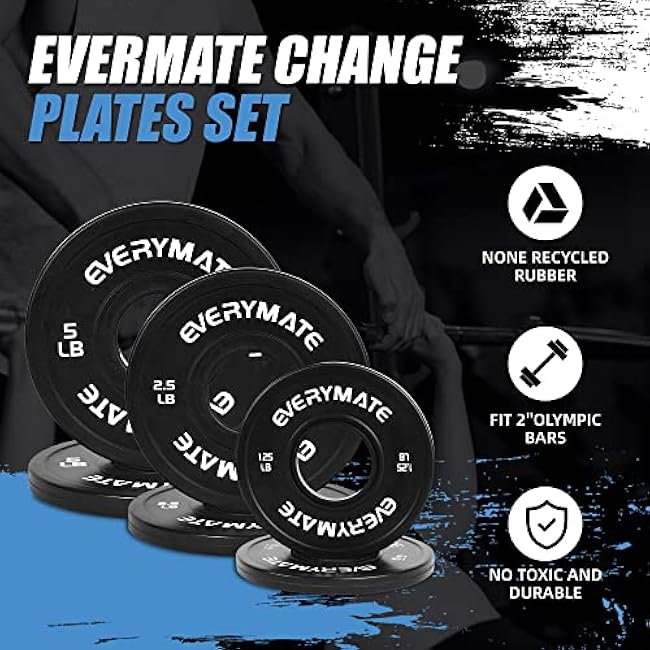 Black Change Weight Plates 1.25LB 2.5LB 5LB Set Fractional Olympic Bumper Plates for Cross Training Steel Insert Strength Training