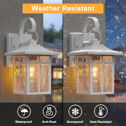 Image of Dusk to Dawn Outdoor Wall Lights, Aluminum, White, 2 Pack