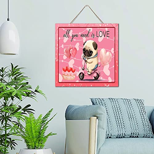 Panneau mural en bois All You Need Is Love, idée cadeau décoration rustique cœur rouge